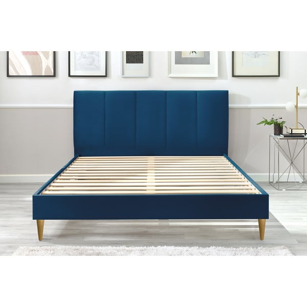 Letto matrimoniale imbottito blu con griglia 180x200 cm Vivara - Bobochic Paris-image-1