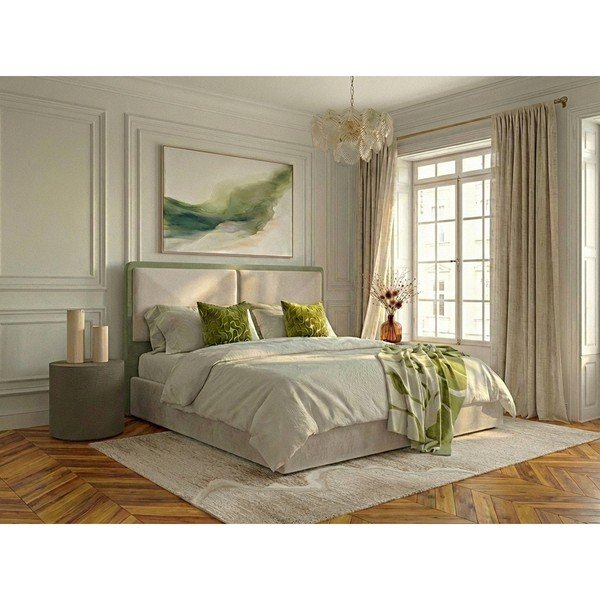 Letto matrimoniale beige imbottito con contenitore con rete inclusa 180x200 cm Mara – Bobochic Paris-image-1