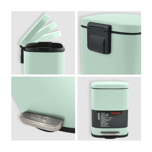 Cestino per la spazzatura color menta in acciaio con pedale 5 l   Akira – Spirella-image-3