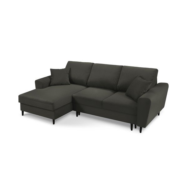 Divano letto angolare in velluto a coste nero, angolo sinistro Jazz - Kooko Home-image-3