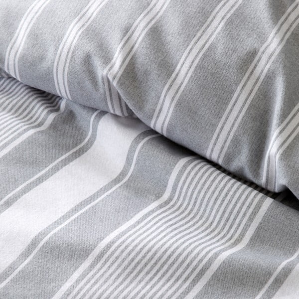 Biancheria da letto singola in flanella grigia 135x200 cm Ticking Stripe - Bianca-image-4