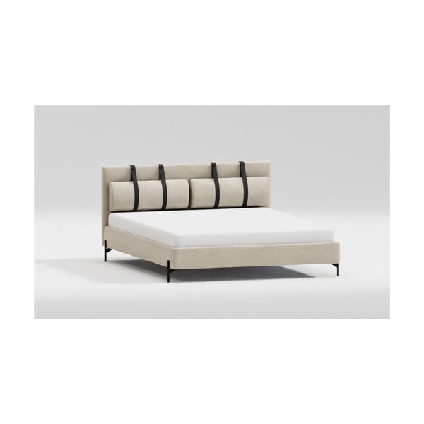 Letto matrimoniale beige imbottito con rete inclusa 200x200 cm Tulsa – Ropez-image-2
