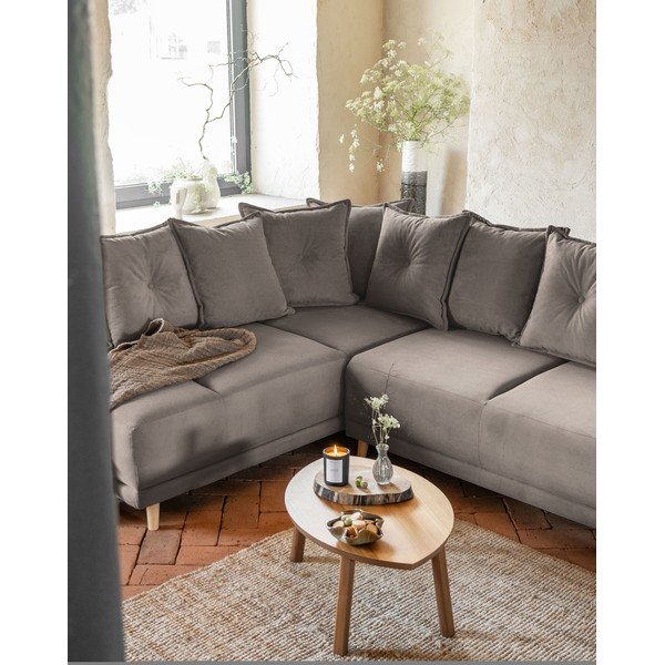 Divano letto angolare in velluto a coste marrone chiaro (angolo sinistro a forma di U) Lazy Lukka - Miuform-image-3