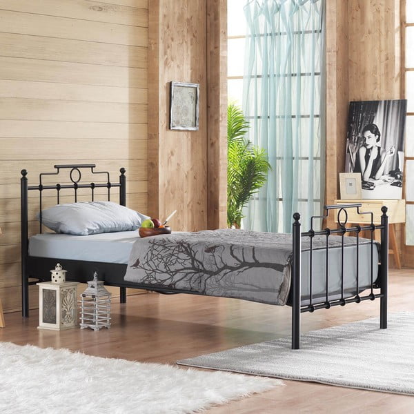 Letto singolo in metallo nero con griglia 90x200 cm Hatkus - Kalune Design-image-1