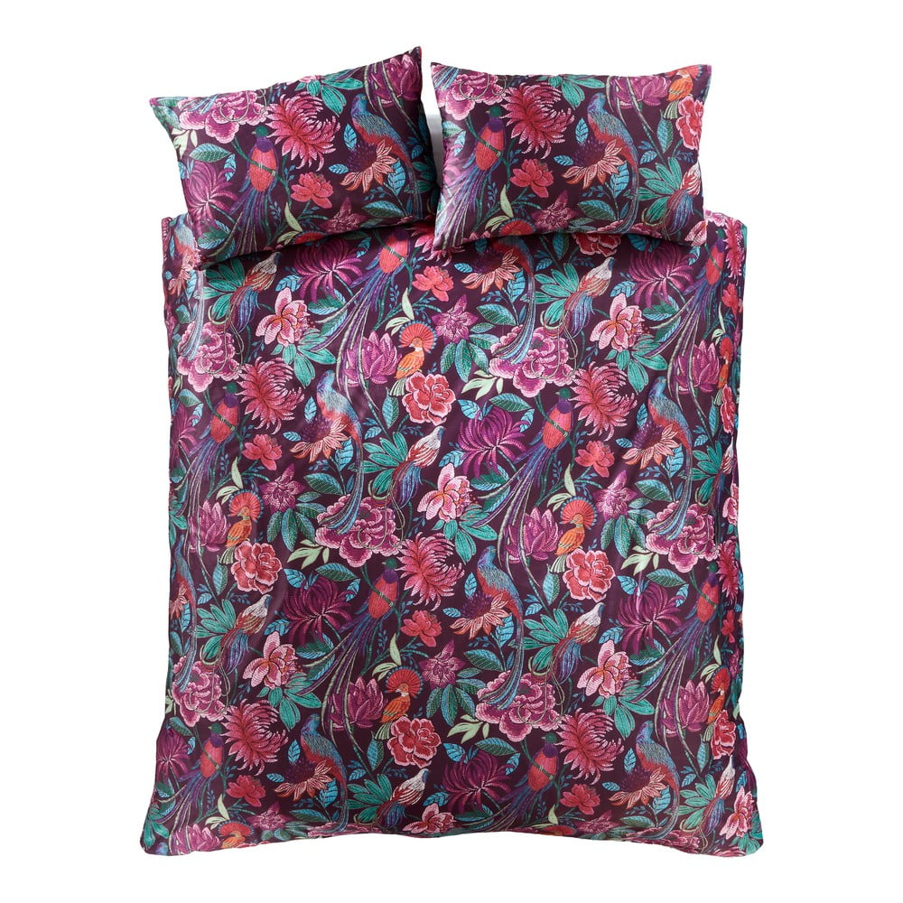 Set copripiumino e federa viola in velluto per letto singolo 135x200 cm Bridgerton Kate Floral – Catherine Lansfield | Biancheria da letto