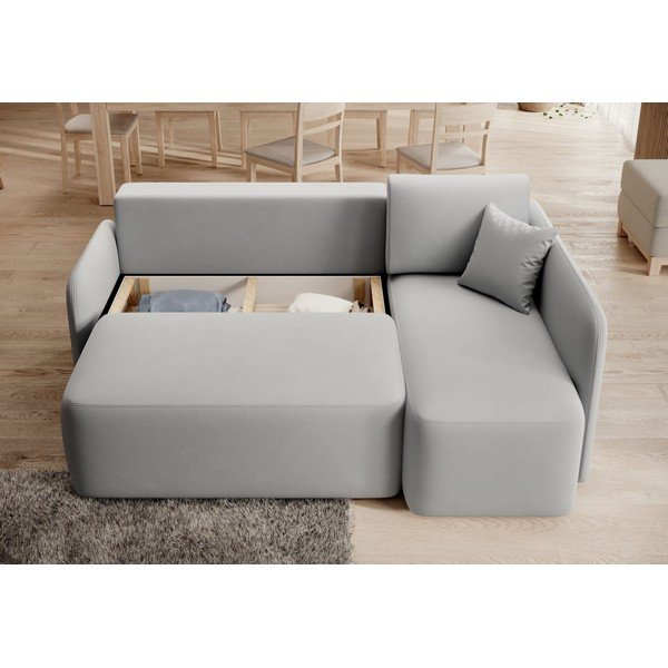 Divano angolare grigio chiaro allungabile/con contenitore (con penisola a destra/con chaise lounge) e rivestimento in velluto Hadson – ELTAP-image-4