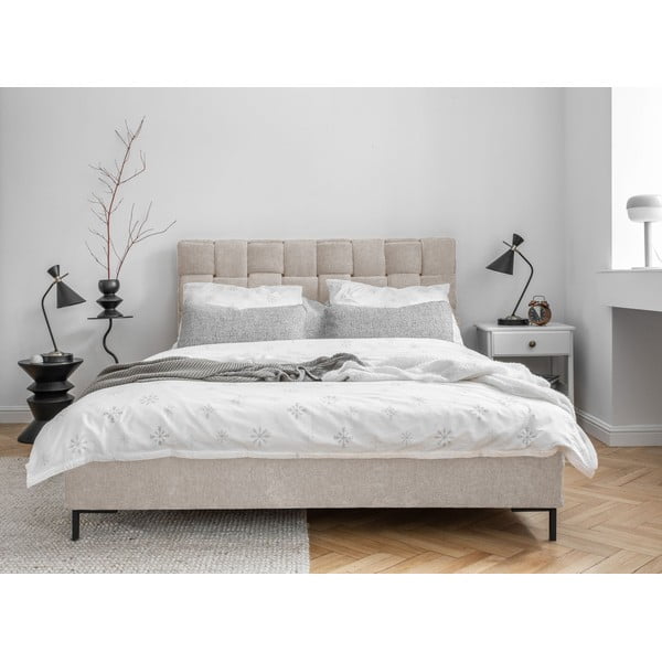 Letto matrimoniale imbottito beige con rete inclusa 160x200 cm Eve – Miuform-image-1