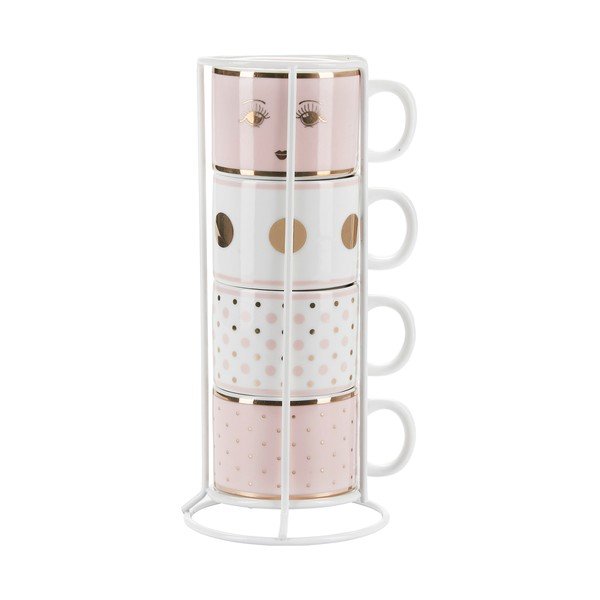 Set di 4 tazze in porcellana con supporto - Miss Étoile