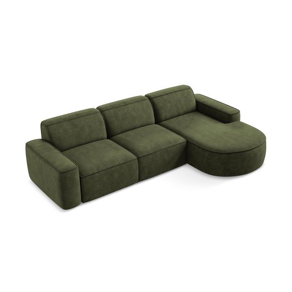 Divano angolare verde (con penisola a destra/con chaise lounge) con rivestimento in ciniglia Omao – Makamii-image-2