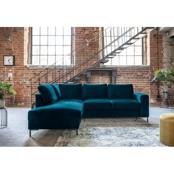 Divano letto angolare in velluto turchese (angolo sinistro) Lofty Lilly - Miuform-image-3