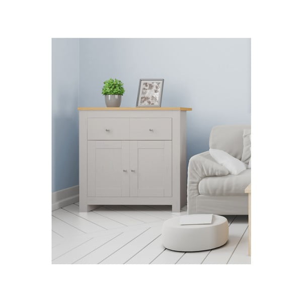 Cassettiera bassa in rovere decorato in colore grigio-naturale 79x81 cm Emerald - Støraa-image-2