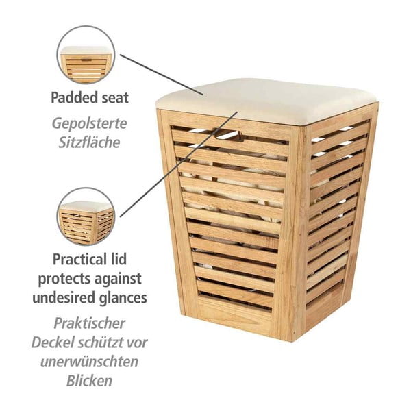 Cesto portabiancheria in legno colore naturale 55 l Norway - Wenko-image-4