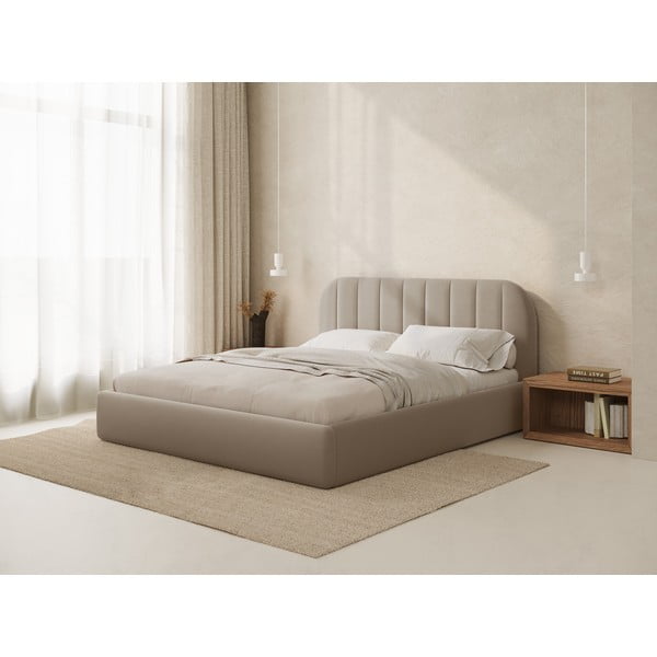 Letto matrimoniale imbottito marrone chiaro con contenitore con rete inclusa 160x200 cm Juno – Windsor & Co Sofas-image-1