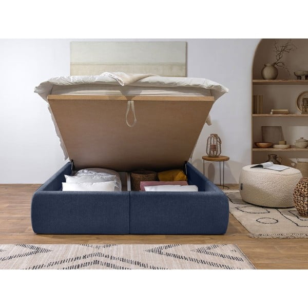 Letto matrimoniale in blu scuro imbottito con spazio contenitivo con griglia inclusa 160x200 cm Garance – Bobochic Paris-image-3
