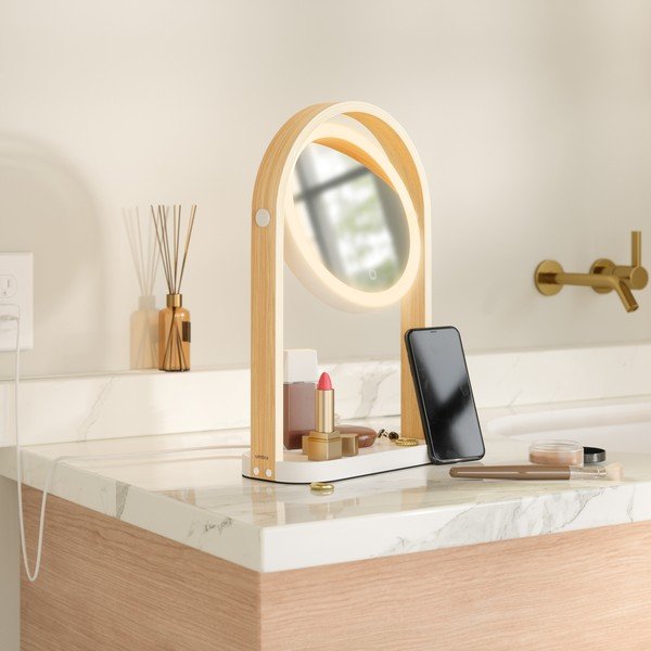 Specchio per make-up con telaio in legno massiccio (con ingrandimento 10x) 12x38 cm Bellwood – Umbra-image-4