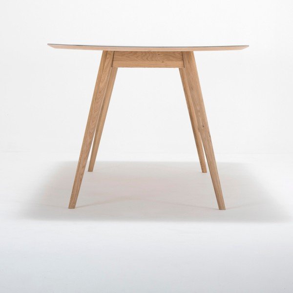 Tavolo da pranzo in legno massiccio di quercia con piano blu scuro Linn, 200 x 90 cm Stafa - Gazzda-image-3