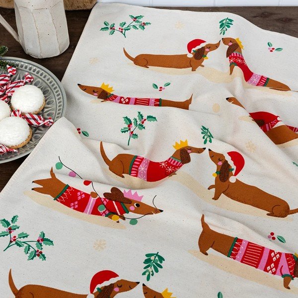 Strofinaccio in cotone 70x50 cm Festive Sausage Dog – Rex London-image-1