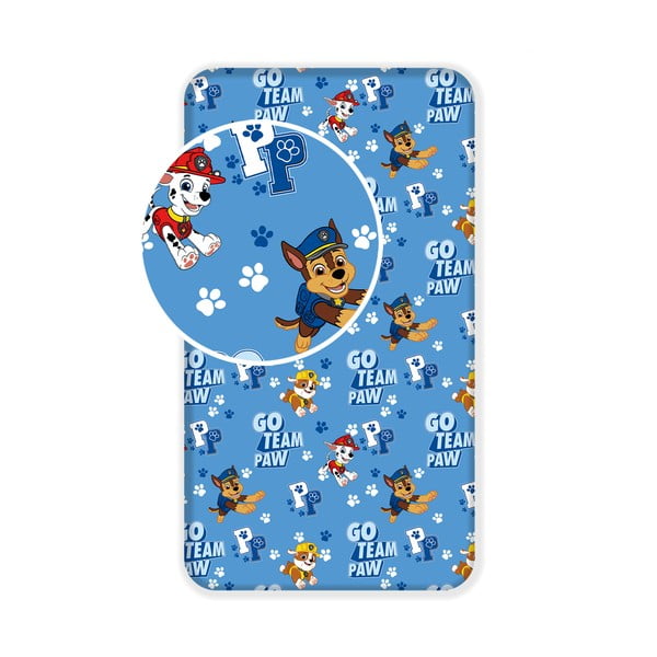 Lenzuolo con angoli per bambini blu in cotone 90x200 cm Paw Patrol – Jerry Fabrics