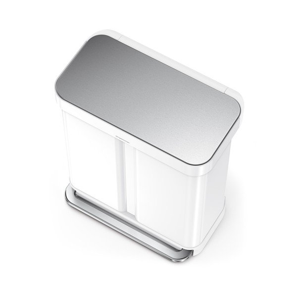 Cestino per la spazzatura bianco in acciaio per raccolta differenziata/con pedale 34+24 l Dual – simplehuman-image-2