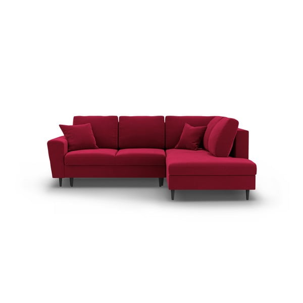 Divano angolare rosso allungabile e con contenitore (con penisola a destra/a L) con rivestimento in velluto Kyoto – Cosmopolitan Design