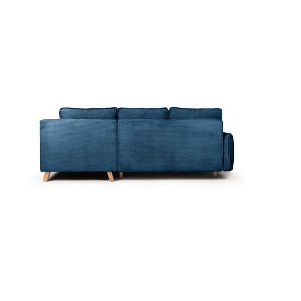 Divano angolare blu allungabile (con penisola a destra) con rivestimento in velluto a coste Tori – Bonami Selection-image-4