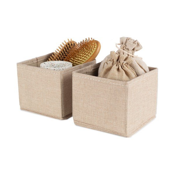 Scatole in set beige in tessuto 2 pz 14x12x12 cm Sandy – Compactor-image-3
