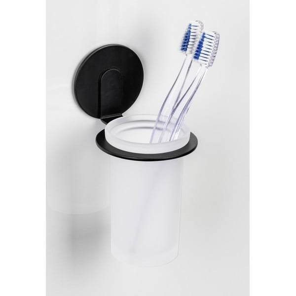 Bicchiere in vetro nero opaco autoportante per spazzolini da denti Bivio - Wenko-image-1