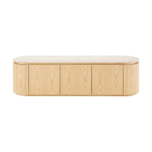 Mobile TV color crema/di colore naturale con piano in pietra 160x45x40 cm Larvik – House Nordic-image-4