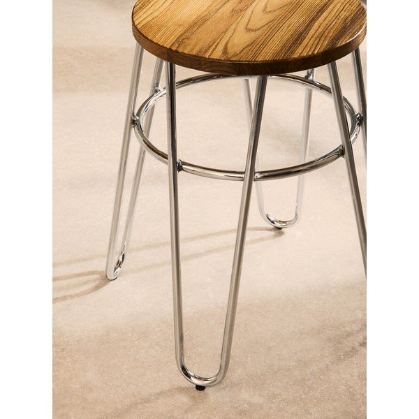Sgabello argentato/di colore naturale in olmo massiccio District – Premier Housewares-image-4
