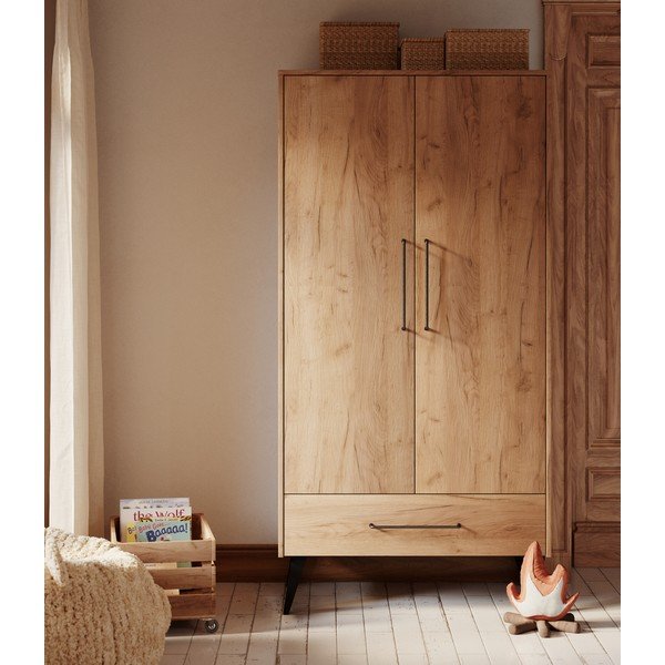 Armadio per bambini di colore naturale con effetto rovere 100x200 cm Retro – Pinio-image-1