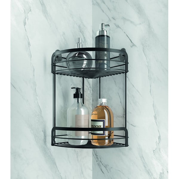Mensola angolare nera a due livelli per il bagno Origin Lava - Metaltex-image-1