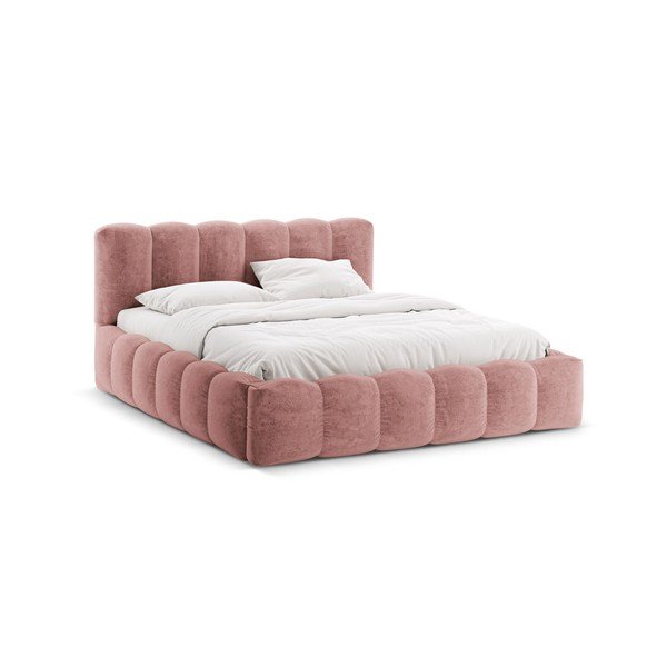 Letto matrimoniale imbottito rosa con contenitore con rete inclusa 180x200 cm Lupine – Micadoni 