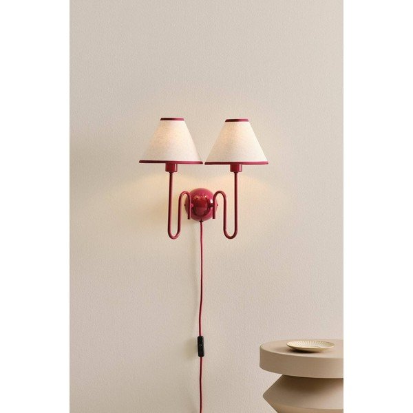Lampada da parete rossa/beige in lino con alimentazione a corrente Juliet – Jotex-image-2