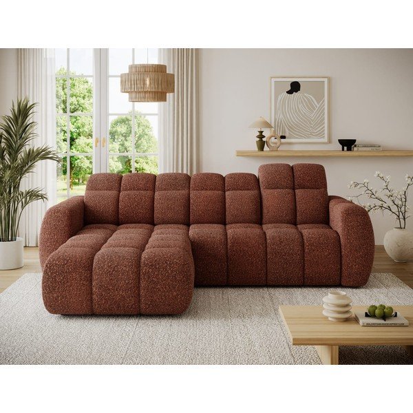 Divano angolare rosso (con penisola a sinistra/con chaise lounge) con rivestimento in bouclé Fanito – ELTAP-image-3