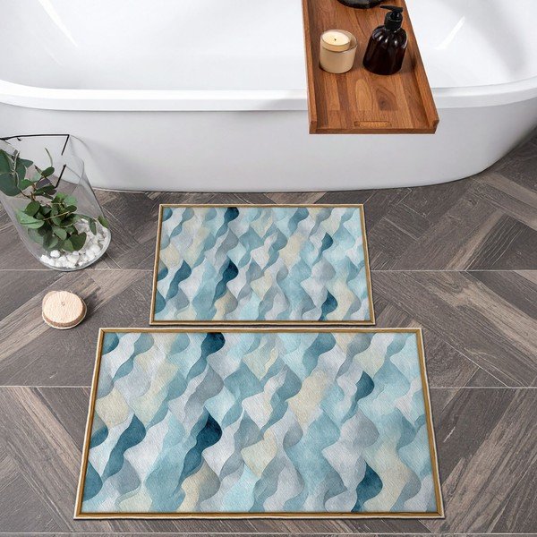 Set di tappetini per il bagno blu 2 pz 60x100 cm – Foutastic-image-3