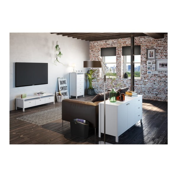 Cassettiera stretta bianca con 5 cassetti New York, altezza 120 cm - Steens-image-3