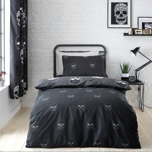 Set copripiumino e federa da bambini grigio scuro per letto singolo 135x200 cm Skulls – Catherine Lansfield-image-2