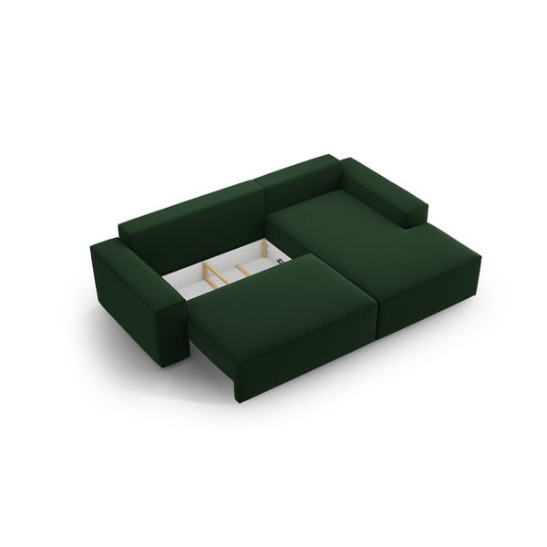 Divano angolare verde scuro allungabile/con contenitore (con penisola a destra/con chaise lounge) con rivestimento in velluto Jodie – Micadoni -image-4
