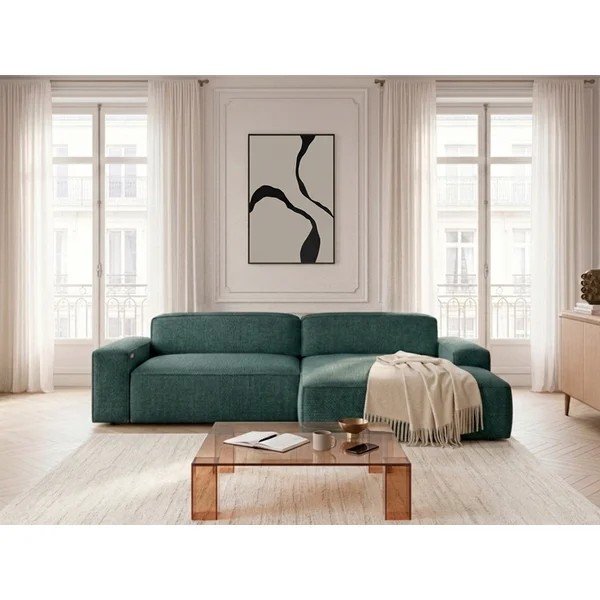 Divano angolare verde allungabile/con movimento relax elettrico (con penisola a destra) Abel – Bobochic Paris-image-1