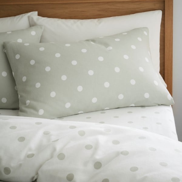 Set copripiumino e federa bianco e verde in flanella per letto singolo 135x200 cm Polka Dot – Catherine Lansfield-image-3
