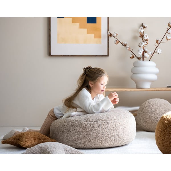 Pouf a sacco per bambini marrone chiaro con rivestimento in bouclé Round – Wigiwama-image-3