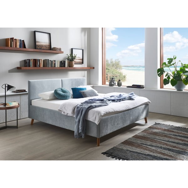 Letto matrimoniale imbottito azzurro con rete inclusa 160x200 cm Piano – Meise Möbel-image-1