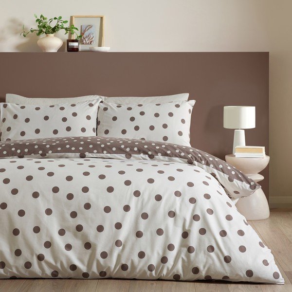 Set copripiumino e federa bianco/marrone scuro per letto singolo 135x200 cm Polka Dot – Catherine Lansfield-image-1