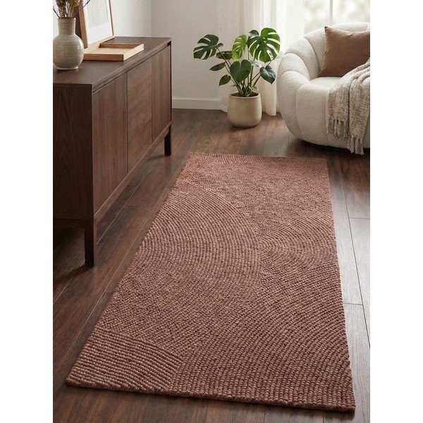 Passatoia color terracotta in lana tessuta a mano 80x300 cm Calmio – Hanse Home-image-1