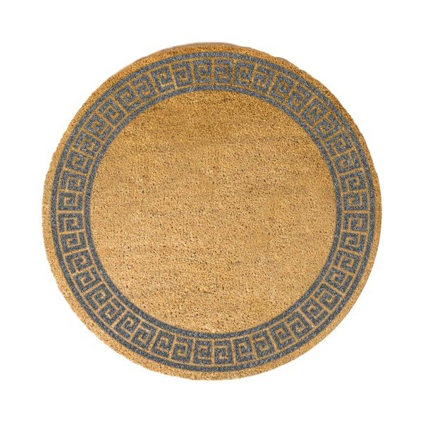 Stuoia rotonda grigia in cocco naturale Bordo greco, ⌀ 70 cm - Artsy Doormats
