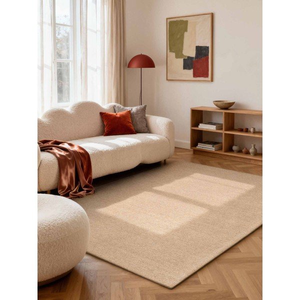 Tappeto di colore naturale in lana tessuto a mano 140x200 cm Puristic Knots – Elle Decoration-image-1