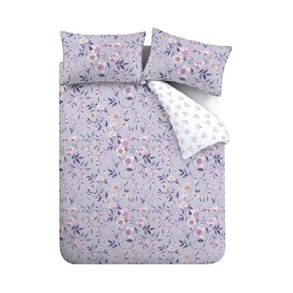 Set copripiumino e federa bianco e viola per letto matrimoniale e per letto esteso 230x220 cm Isadora Floral – Catherine Lansfield