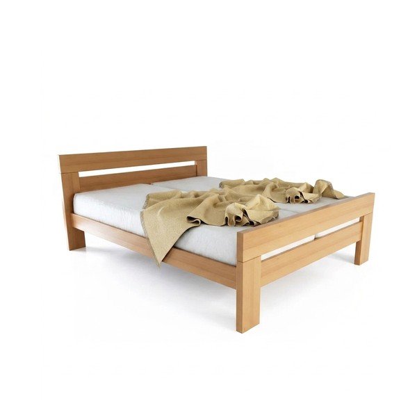 Letto matrimoniale di colore naturale in faggio massiccio con rete inclusa 180x200 cm Fiorentino – B.E.S.