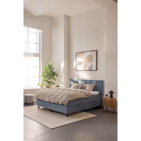 Letto boxspring blu con contenitore 180x200 cm Elva Bold Line – Bonami Selection-image-1
