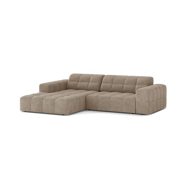 Divano angolare beige (con penisola a sinistra/con chaise lounge) con rivestimento in ciniglia Chicago – Cosmopolitan Design-image-1